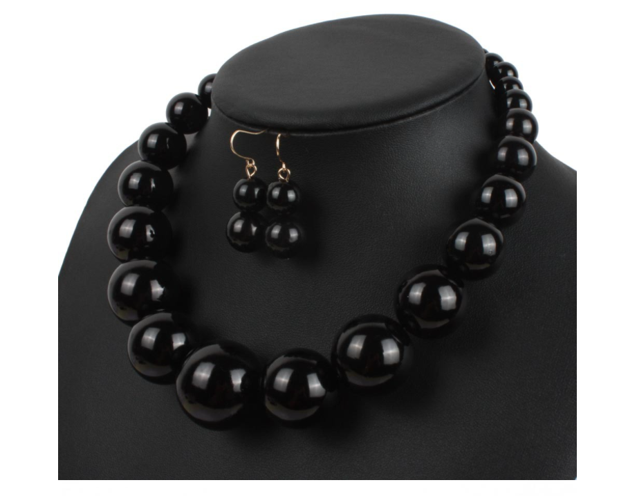 Black Bead Necklace Set Black