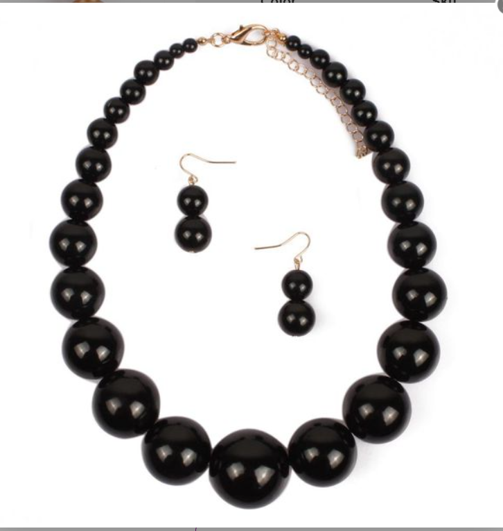 Black Bead Necklace Set Black