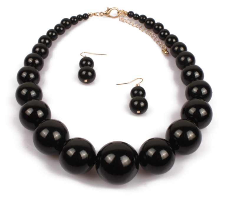 Black Bead Necklace Set Black