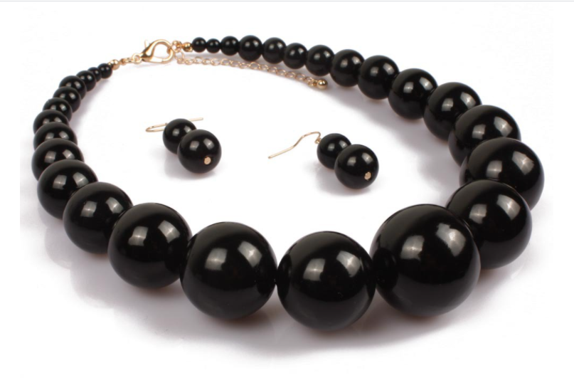 Black Bead Necklace Set Black