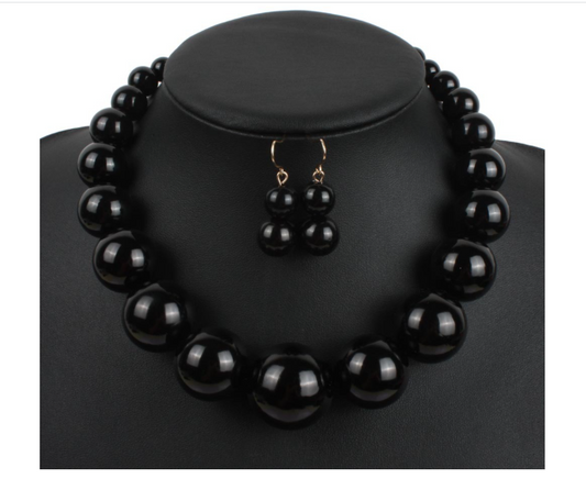 Black Bead Necklace Set Black